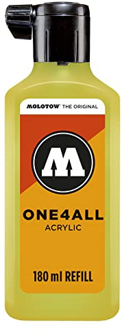 Molotow ONE4ALL Refill Akryl, färg 220 neongul, flytande 180 ml, påfyllningsbläck för permanenta markörer