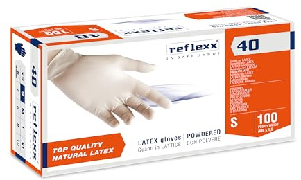 Reflexx R40, Guanti in Lattice con Polvere Gr. 5.4, 100 Pezzi, Bianco