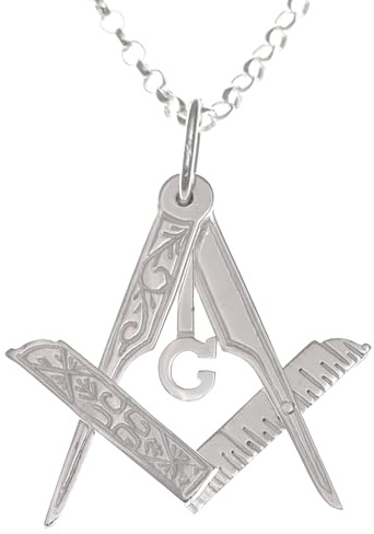 Halskette mit faltbarem Freimaurer-Anhänger, Sterling-Silber, 45,7 cm Kettenlänge