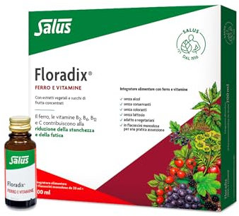 Salus Floradix - Integratore alimentare con Ferro e Vitamine per contribuire a ridurre la stanchezza e la fatica - 10 flaconcini monodose da 20ml