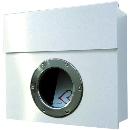 Radius - Letterman I - Briefkasten mit Bullauge - Postkasten - Edelstahl gepulvert - weiß - 40 x 34 x 11,5 cm