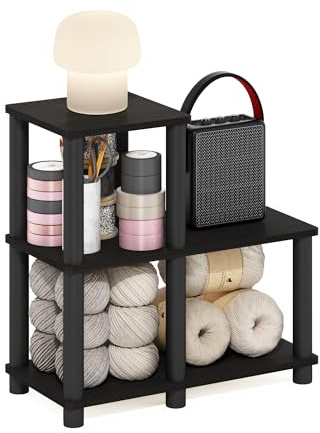 Furinno TURN-N-TUBE Storage Shelves, 5-Tier Book Shelf, Corner Shelf, Toolless Open Shelves, for Organization and Storage, Living Room, Garage, Home Office, Espresso, 3-Tier