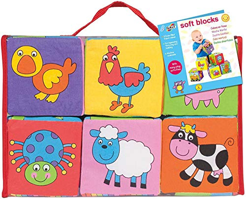 Galt Soft Blocks - Fun Design Baby Sensory Toys - Foam Filled, Machine Washable Soft Play Building Blocks - For Early Years Development, Motor Skills and Hand Eye Coordination - Ages 6 Months Plus