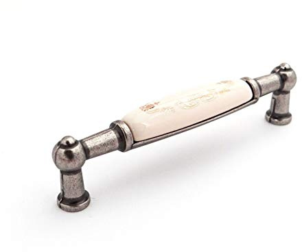 SO-TECH® Landhaus Porzellangriff Möbelgriffe Cremefarbig mit Golddekor/Altsilberoptik BA 96 mm