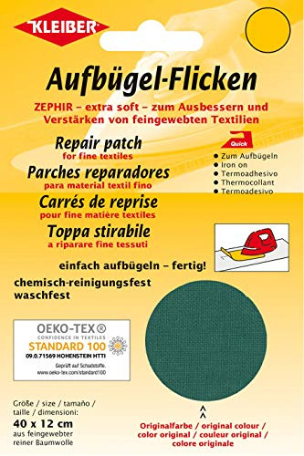 Kleiber 40 x 12 cm Ausbesserungsflicken für feine Strickwaren aus Baumwolle zum Aufbügeln, grün