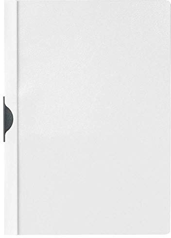 Unbekannt Klemm-Mappe A4, 25St, weiß, 30 Blatt, 2 Loch, transparente Schienen, Metallklemme, PP Hartfolie, Stahl lackiert