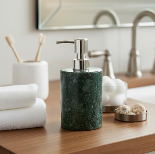 KLEO tvål/lotiondispenser – tillverkad av naturlig sten grön färg – lyxiga badrumstillbehör badset (grön)