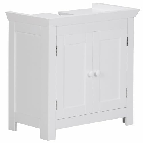 FineBuy Évier avec armoireavec Deux Portes Bois Blanche 57 x 55,5 x 30 cm | Meuble Vasque a Poser Salle de Bain | Cabinet Vanity Design Blanc Debout | Meuble Vasque Style Maison de Campagne