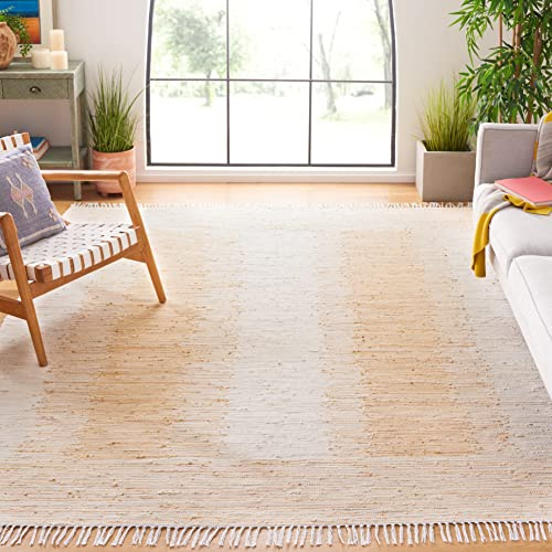 SAFAVIEH Montauk Collection Area Rug - 9' x 12', Beige, Handmade Fringe Cotton, Ideal for High Traffic Areas in Living Room, Bedroom (MTK752A)