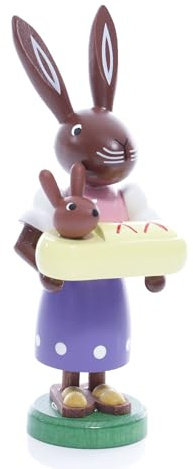 Rudolphs Schatzkiste Osterfigur Hase mit Baby Höhe ca 9 cm NEU Osterdeko Osterhasenfigur Ostern Korb Osterei Frühling Erzgebirge Seiffen Hase Blumen