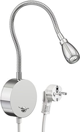 ledscom.de Lampada da lettura LED/apparecchio da parete HAN, collo d'oca, interruttore, spina, cromo lucido, bianco