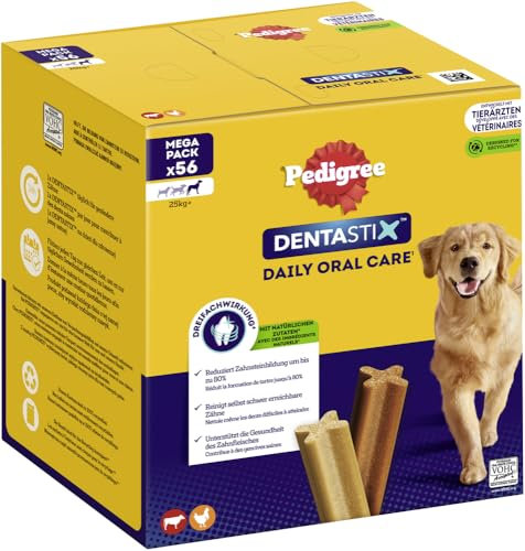 Pedigree DentaStix Hundesnack für große Hunde (25kg+), Zahnpflege-Snack mit Huhn und Rind, 1 Packung je 56 Stück (1 x 2.16 kg)
