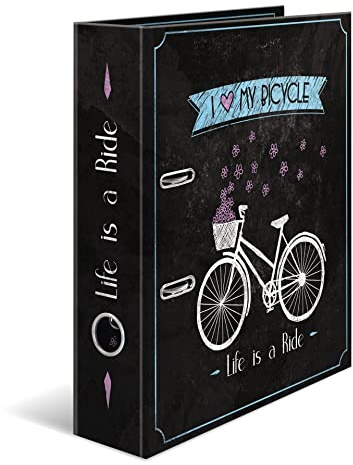 HERMA 7072 Ordner A4 Shabby Chic Bicycle, 7 cm breit, Motiv Aktenordner aus Pappe mit Innendruck für Schule & Büro, stabiler Kinder Ringordner aus Karton für Jungen & Mädchen