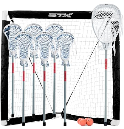 STX FiddleSTX Seven Player Game Set with Six Field Player Sticks One Goalie Stick Mini Goal and Balls