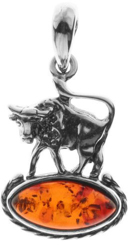 InCollections Damen-Anhänger 925/000 Sterlingsilber mit Bernstein, Tierkreiszeichen Stier 0010200943890