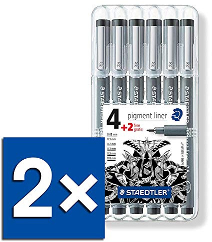 Staedtler 308 SB6P Pigment Liner, 4 Stück und 2 Stück Gratis, in Box Doppelpack