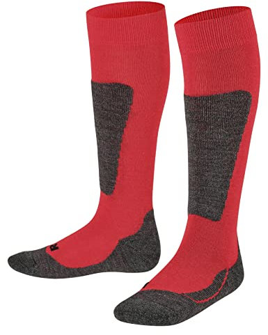 FALKE Unisex Kinder Skisocken Active Ski K Kh Wolle Funktionsmaterial warm dick 1 Paar, Rot Fire 8150, 27-30