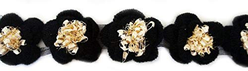 Hand® T 08 Strickblume mit Lametta-Netzbesatz, Schwarz und Beige, 1 m