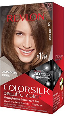 Revlon Colorsilk Beautiful Color Coloration Permanente des Cheveux avec Technologie au Gel 3D et Kératine, Teinture avec Couvrance à 100% des Cheveux Blancs, 51 Châtain clair