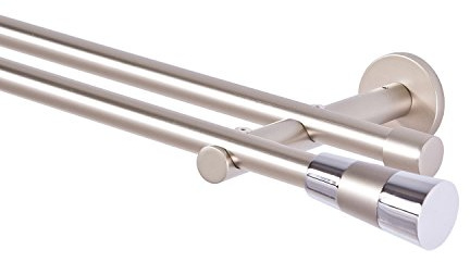 Barra de cortina de 2 vías, 16 mm, cromo mate, metal, 240, varilla extensible para visillos