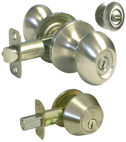 Satin Nickel Entrance Oval Egg Knob & Single Cylinder Deadbolt Combo Keyed Alike