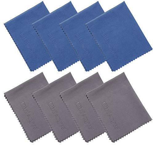 wisdompro 8-pack mikrofiberrengöringsduk för kameralins, glas, linser, surfplatta, bärbar dator, LCD TV/datorskärm/bildskärm och annan delikat yta (4 blå och 4 grå 6 x 7)