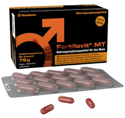 Fertilovit® MT – Integratore per fertilità maschile con Zinco, Selenio, L-Carnitina, Taurina, Licopene e Coenzima Q10 – Supporto per la normale formazione degli spermatozoi – 90 capsule (3 mesi)