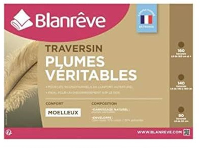 Blanrêve Traversin Naturel Plume 140, Blanc