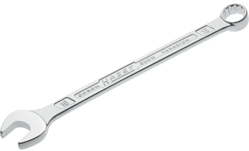 HAZET: Ring-Maulschlüssel 600N-16 verchromt | Ringschlüsselkopf 15° abgewinkelt - Abtrieb: Außen Doppel-Sechskant, Schlüsselweite: 16 mm, Schaft mit extra stabilem HAZET Doppel-T-Profil