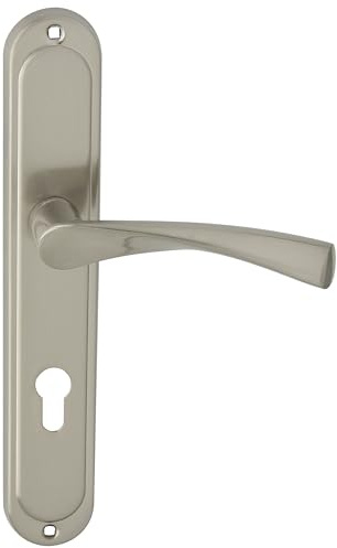 domino Türgriff Drückergarnitur Zimmer, Türklinke Aluminiuml L-Form, Zimmertür PZ - Profilzylinder Set, Türbeschläge für Innerzimmer, Türdrückergarnitur Nickel ROMANA M9 Links & Rechts