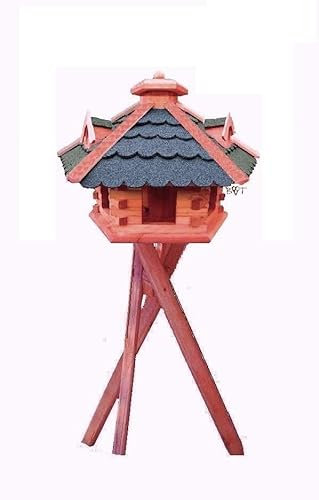 XXL Vogelhaus/Nistkasten,Vogelhäuser : Ergänzung zum Nistkasten, für Vögel Amsel Amseln Meise Meisen Star Stare Meisennistkasten Vogel,Vogelfutterhaus und Vogelvilla, Futterhaus, Futterhäuschen,große Größen auch mit Ständer und Silo, aus Holz behandelt Futterhaus mit GRÜN - GRAU Dach Bitumenschindel mit Ständer