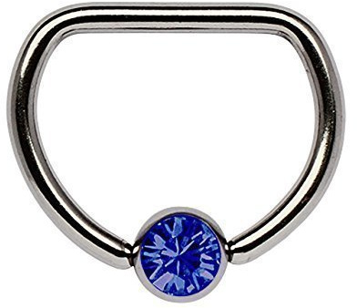 Modern Nature Piercingschmuck Nipple Piercing Titanium D-Ring 1,6 x 8 mm with 5 mm Stone Ball in Many Colors Selectable - Dark Blue