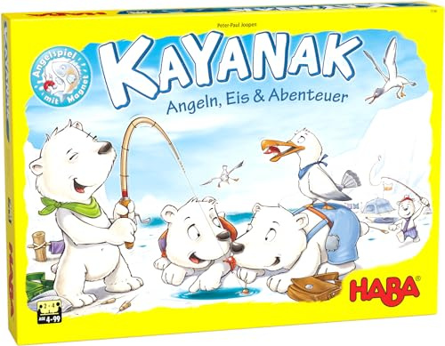 HABA Kayanak – Magnetisches Angelspiel für Kinder ab 4 Jahren – Eisbären-Spiel für 2-4 Spieler, Fische Angeln im EIS – inkl. Profi-Variante ab 6 Jahren – 1007146001