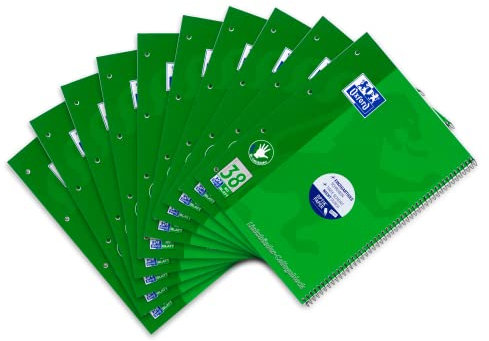 Oxford Linkshänder-Collegeblock A4 kariert, 80 Blatt, grün, 10 Stück