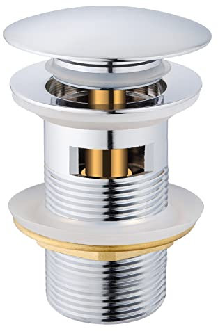 [Push Button Design] Hapilife Modern Brass Clicker Clack Sprung Plug Bathroom Sink Basin Pop Up Waste Slotted with Overflow