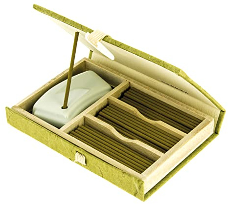 Nippon Kodo Mainichi Byakudan, 60 Stick al Sandalo, con Portaincensi in Ceramica, Confezione Regalo, Verde, Taglia Unica