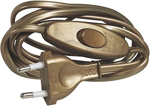 LEGRAND, Vorkonfektioniertes Kabel, für Lampe mit Stecker und 2A-Schalter, Steuerung von Nachttisch-, Schreibtisch- oder Stehlampe, 250V, 1,5m Kabellänge, Farbe: Altgold, 091182