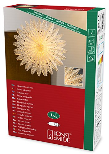 Konstsmide Weißer Papierstern, inkl. Anschlusskabel mit an/aus Schalter, ohne Leuchtmittel, E14 Lampenhalterung, 230V, Innen, weißes Kabel - 2937-200