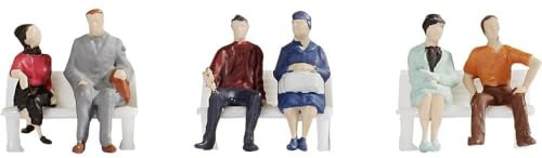 NOCH Sitzende, Modellbaufiguren aus Kunststoff, handbemalt, für Spur TT 1:120, ideal für Modellbahn und Dioramen