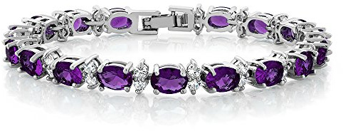 Gem Stone King 20.00 Ct Oval and Round Purple Color Cubic Zirconias CZ Women's Tennis Bracelet 7 Inch