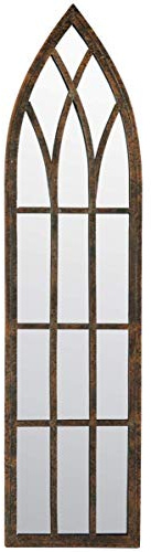 MirrorOutlet Metal Rustic Outdoor Garden Mirror- Gothic Arch Slimline Mirror 100 x 24 Brown