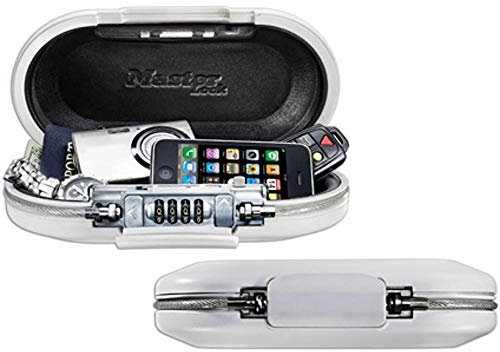 Master Lock Nomade Cassaforte (Con Combinazione) (Con Cavo) 5900EURDWHT - Perfetta all'Università, in Ufficio, in Viaggio, Bianco, 6 cm x 24 cm x 12.9 cm
