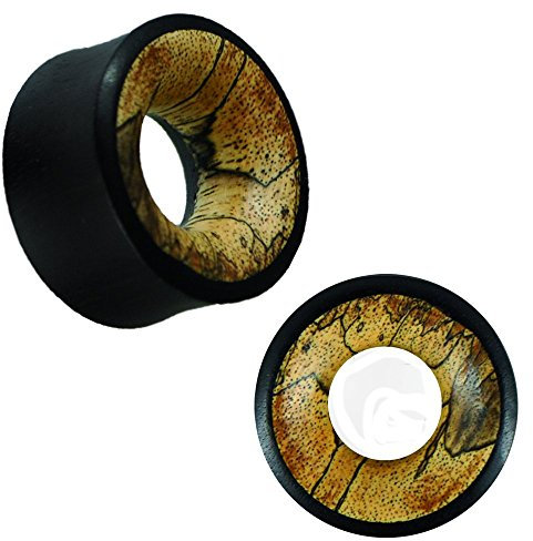 CHICNET Flesh Tunnel Holz Eisenholz schwarz Tamarindenholz Inlay hell Maserung Tribal Piercing 28 mm