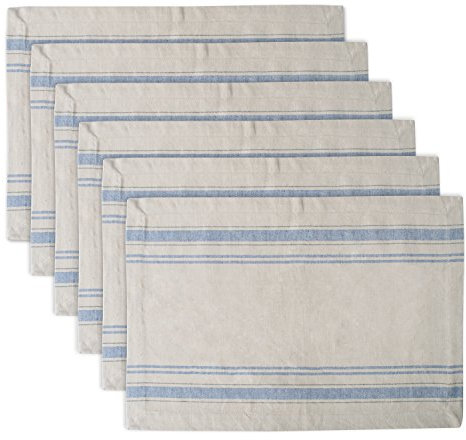 DII - Tops de Mesa de Rayas francesas, 100% algodón., Nautical Blue, Placemat