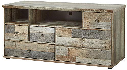 Stella Trading Bonanza Vintage TV-Board in Driftwood Optik - ausdrucksstarkes Retro Low-Board für Ihr Wohnzimmer - 130 x 61 x 52 cm (B/H/T)