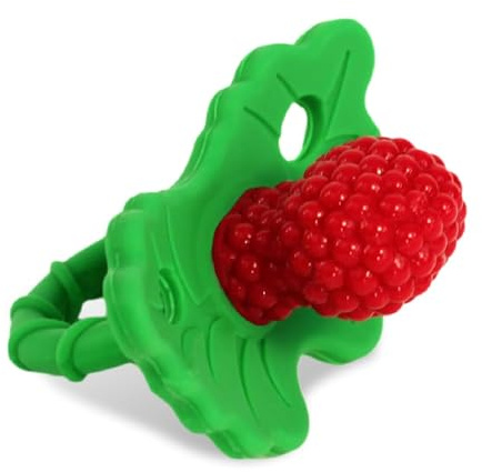 RaZbaby RaZberry Silicone Baby Teether Toy - Berrybumps Soothe Babies Sore Gums - Infant Teething Toy - Hands Free Design - BPA Free - Easy-to-Hold Design - Teething Relief Pacifier - Fruit Shape/Red