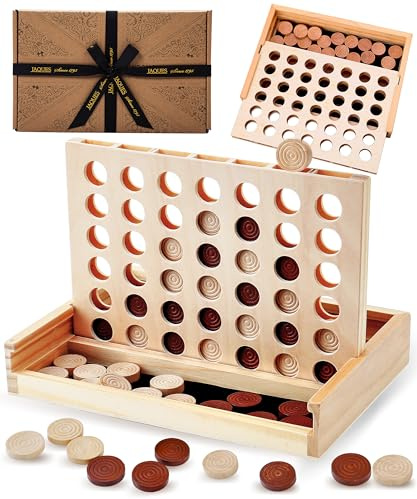 Jaques of London Luxury Score 4 in a Row Game | Wooden Travel Games for Adults and Kids | Wooden Games for all The Family | Since 1795