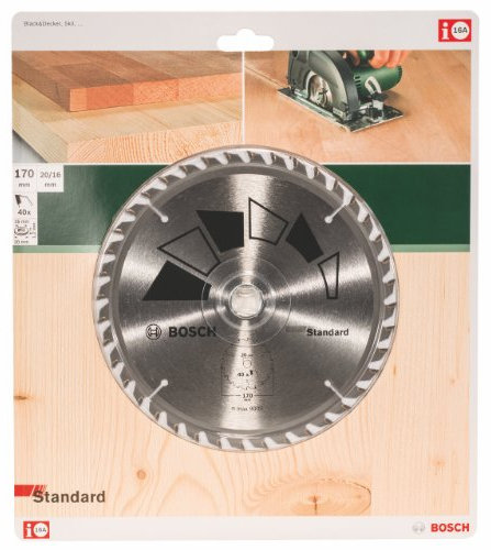 Bosch 1x Kreissägeblatt Standard (Sägeblatt für Holz, Ø 170 x 2.2/1.5 x 20/16 mm, 40 Zähne, ATB, mit 1x Reduzierring 16 mm, Zubehör Kreissäge)