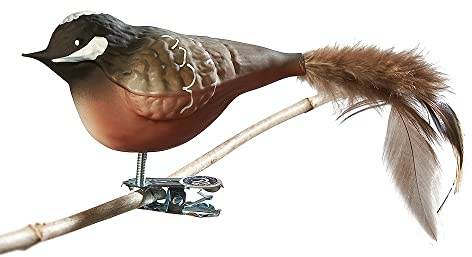 Birds of Glass® Glas-Vogel, Tannenmeise mit Naturfeder | Glasschmuck Made in Germany aus eigener Herstellung | deko Vogel mit Clip, Glasvogel, echter Lauschaer Christbaumschmuck, für Innenbereich