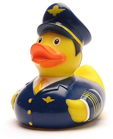 DUCKSHOP I Badeente Pilot I Quietscheente I L: 8,5 cm I Quietscheentchen I Geschenk für Flugpersonal I Präsent Sammler